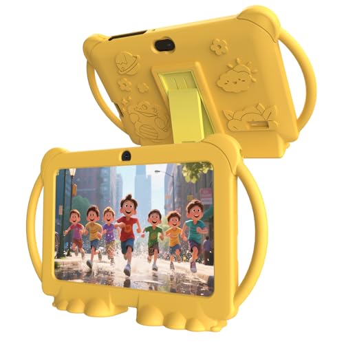 PEICHENG Kids Tablet 7 inch Android 12.0 for Toddler, 4GB RAM 32GB ROM Bluetooth IPS Screen Parental Control Dual Camera Shockproof Case for Educational Games (Yellow) - Image 1