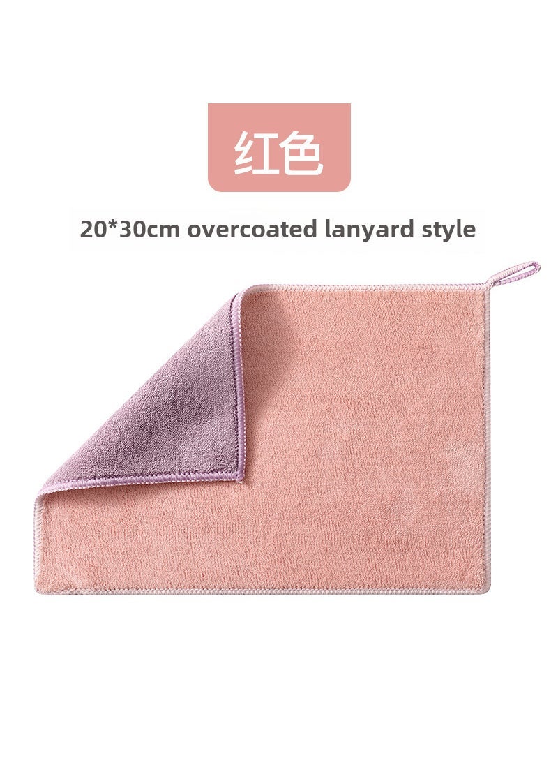 Thickened Home Cleaning Cloth Absorbent Dual-Layer Red 20*30cm-Hanging lanyard