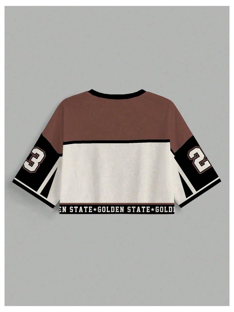 MakeMeChic Women's Football Jersey Shirts Y2K Number Crop Tops Soccer Jersey Tee Streetwear Brown White Medium - Image 5