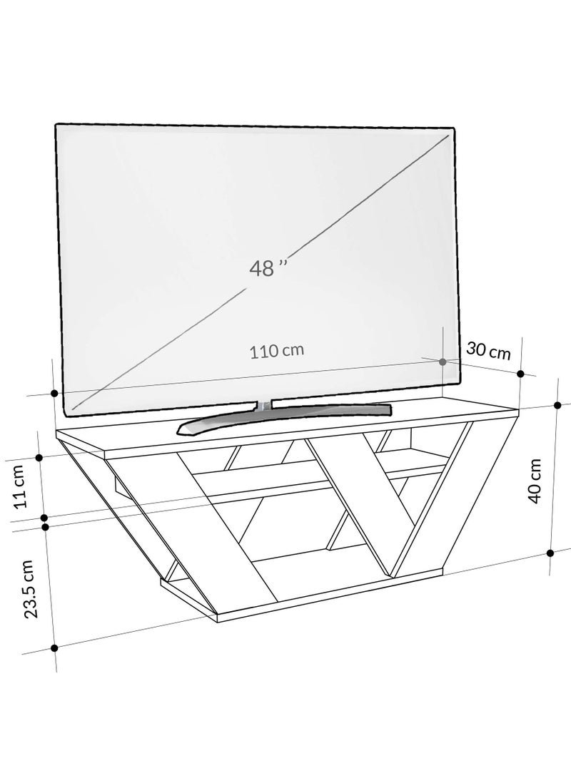 Mourah Home Pipralla Modern Tv Stand Up To 50 Inches Tvs | Modern Tv Units For Living Room | 2Tier Shelf Wooden Storage Cabinet | 110X30X40 Cm (Light Mocha) - Image 4