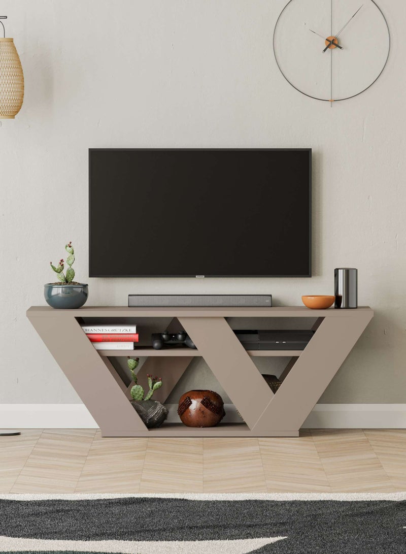 Mourah Home Pipralla Modern Tv Stand Up To 50 Inches Tvs | Modern Tv Units For Living Room | 2Tier Shelf Wooden Storage Cabinet | 110X30X40 Cm (Light Mocha) - Image 1