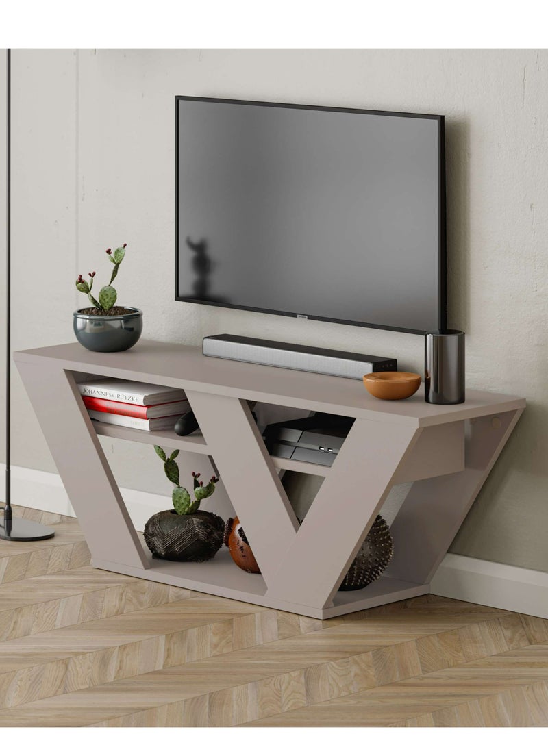 Mourah Home Pipralla Modern Tv Stand Up To 50 Inches Tvs | Modern Tv Units For Living Room | 2Tier Shelf Wooden Storage Cabinet | 110X30X40 Cm (Light Mocha) - Image 2