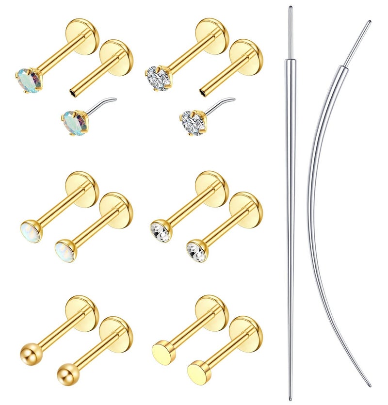 JeryWe 20G Flat Back Earrings Stud - Hypoallergenic Earrings for Women - 316L Surgical Stainless Steel Tragus Cartilage Lip Medusa Piercing Jewelry - Threadless Nose Stud for Women Men 2mm 14K Gold Filled - Image 1