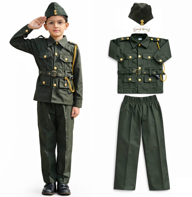 FancyDressWale Netaji Subhash Chandra Bose Dress for Boys Free Spectacles (Subhash Chandra Bose, 5-6 Years) - Image 1