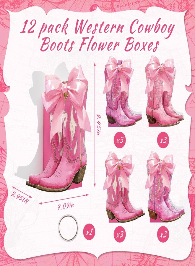 Memorywuu 12 Set Pink Western Cowgirl Bow Boots Flower Boxes Centerpiece Boot Shape Gift Boxes Western Party Decoration Vase Centerpiece for Table Boots for Rodeo Birthday Baby Shower Wedding Supplies - Image 2