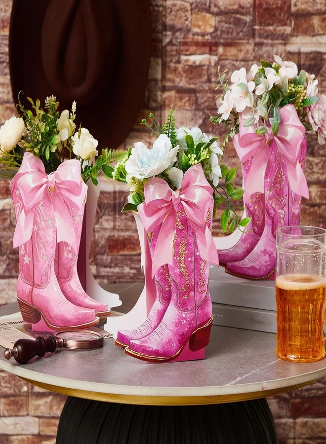 Memorywuu 12 Set Pink Western Cowgirl Bow Boots Flower Boxes Centerpiece Boot Shape Gift Boxes Western Party Decoration Vase Centerpiece for Table Boots for Rodeo Birthday Baby Shower Wedding Supplies - Image 4