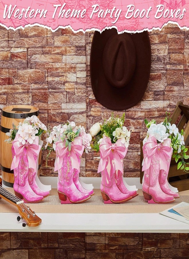 Memorywuu 12 Set Pink Western Cowgirl Bow Boots Flower Boxes Centerpiece Boot Shape Gift Boxes Western Party Decoration Vase Centerpiece for Table Boots for Rodeo Birthday Baby Shower Wedding Supplies - Image 5