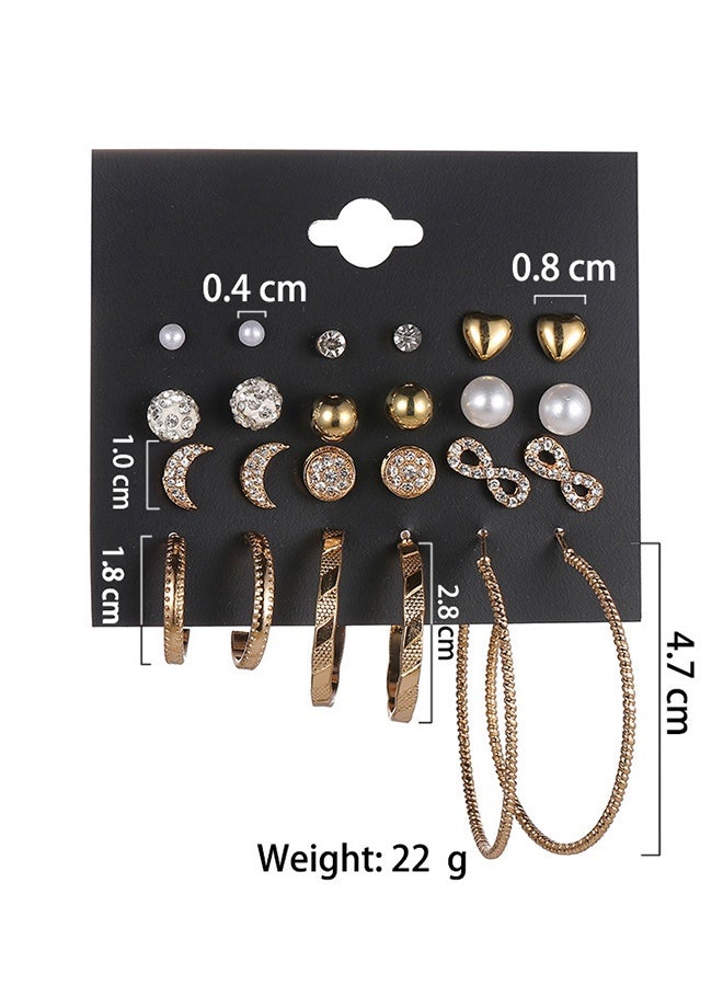مجموعة من 12 زوجًا من أقراط الأذن العصرية المضادة للحساسية للنساء، مع حلقة أذن كبيرة وثقب أذن على شكل قمر، مجوهرات أقراط متعددة الأنماط باللون الذهبي - Image 3