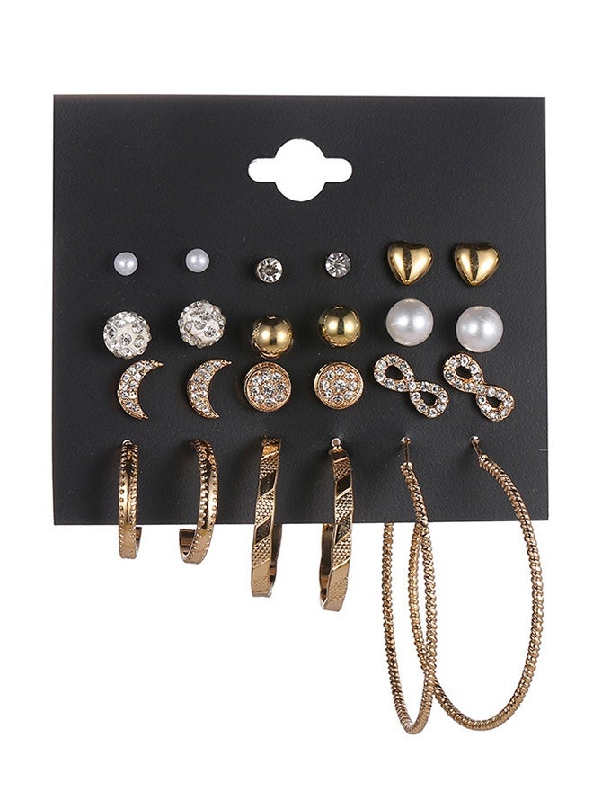 مجموعة من 12 زوجًا من أقراط الأذن العصرية المضادة للحساسية للنساء، مع حلقة أذن كبيرة وثقب أذن على شكل قمر، مجوهرات أقراط متعددة الأنماط باللون الذهبي - Image 1