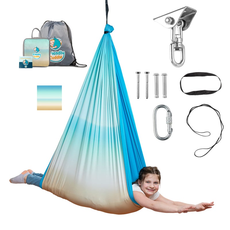 Sensory swing for kids adults indoor or outdoor Holds 300lbs Double Layer 360 swivel calming compression therapy swing hardware included easy hang sensory hammock SensoryMotor Toys Gifts