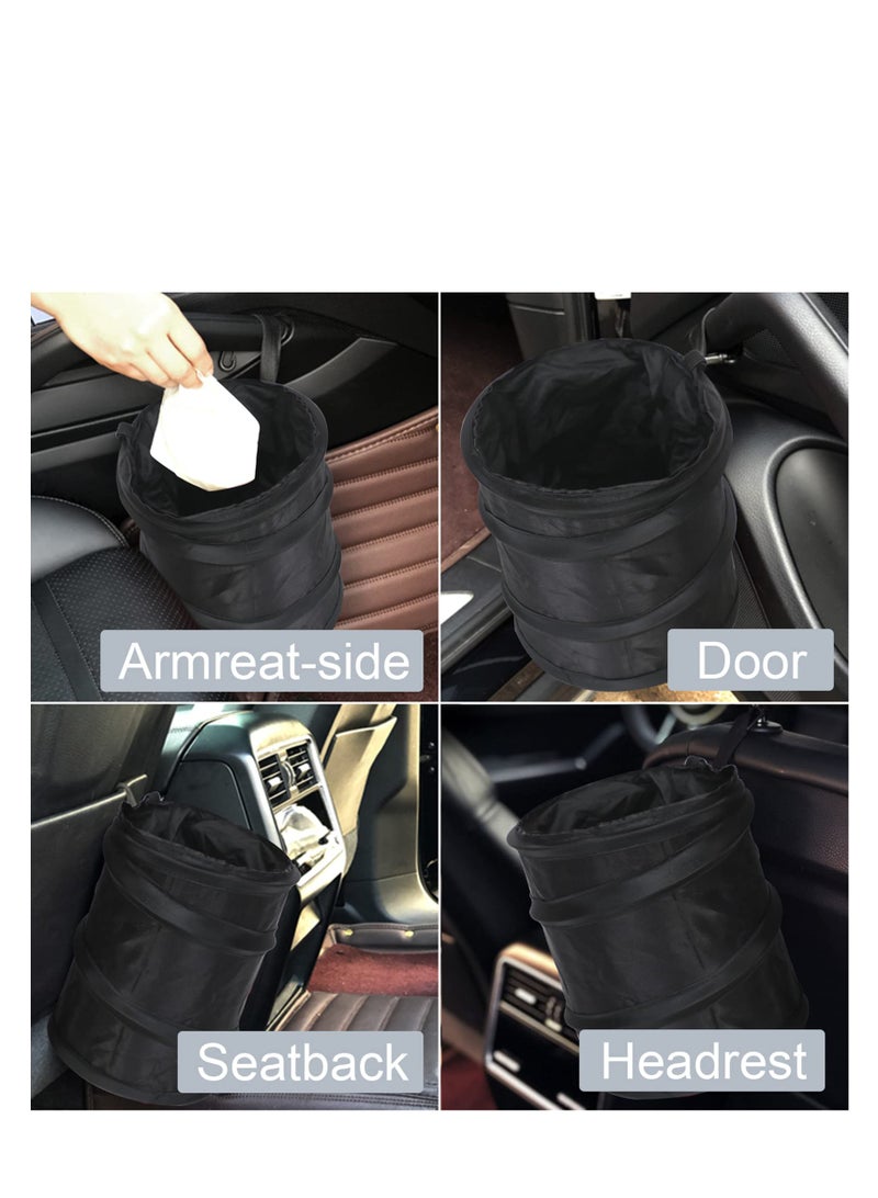 KASTWAVE 2PCS Collapsible Pop Up Car Trash Can, Collapsible Camping Trash Can, Universal Traveling Portable Garbage Bin Waste Basket Bin Rubbish Bin with 2 Car Seat Hook for Garbage to Organize Car Black - Image 5