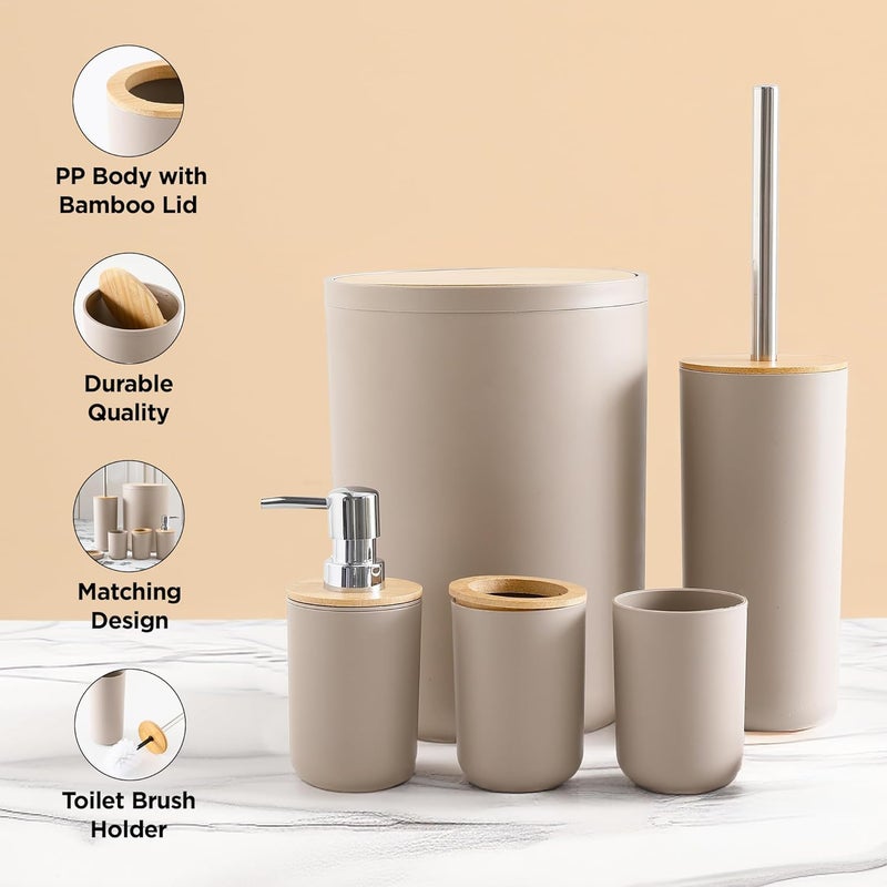 Kuber Industries 6 Pcs Bathroom Accessories Set | Toilet Brush Holder, Soap Dish, Mouth Wash Cup, Toothbrush Holder, Soap Dispenser & Dustbin for Home Kitchen & Bathroom Essential - Image 4