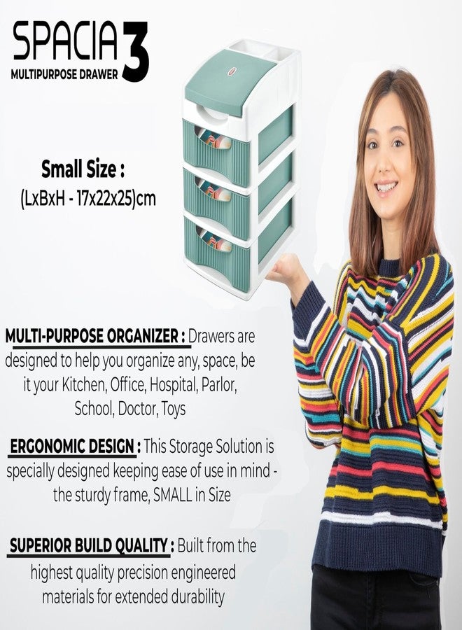 Sonal-SPACIA 3 (MINI Size) Desktop Organizer Plastic Drawers -Size(25x23x17)cm-Multipurporse Free Standing Cabinet Drawer for Cosmetic, Make-up Organizer, Jewelery & Office Supplies (Green, Spacia -3) - Image 5