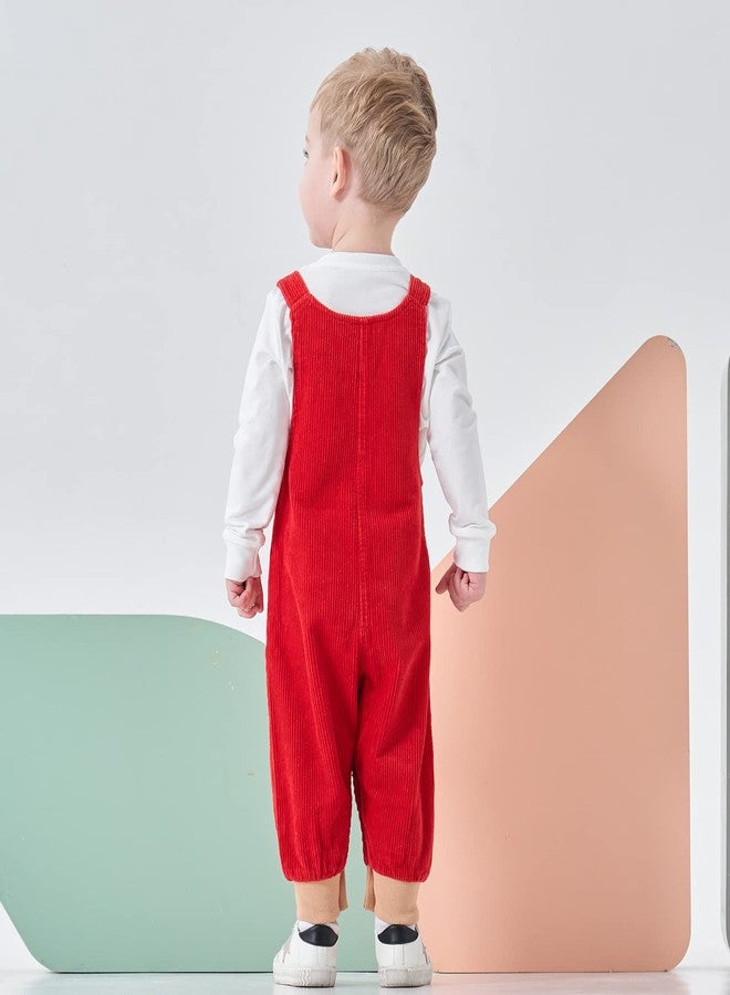Volunboy Baby Boys Corduroy Overalls Kids Bib Pants Suspender Trousers Toddler Strap Jumpsuit Bottom Outfit (Red, 18-24 Months) - Image 5
