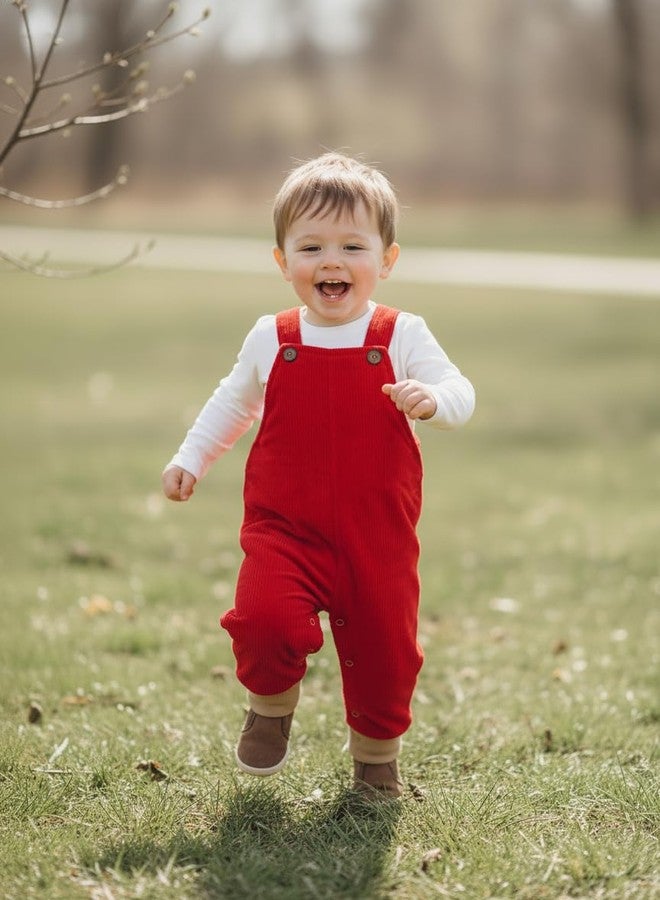 Volunboy Baby Boys Corduroy Overalls Kids Bib Pants Suspender Trousers Toddler Strap Jumpsuit Bottom Outfit (Red, 18-24 Months) - Image 2