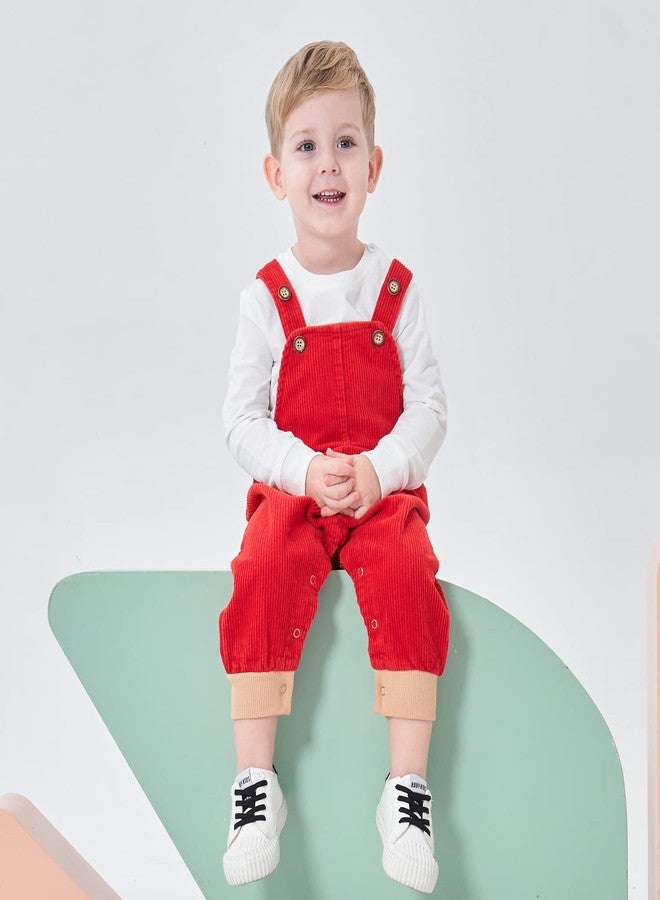 Volunboy Baby Boys Corduroy Overalls Kids Bib Pants Suspender Trousers Toddler Strap Jumpsuit Bottom Outfit (Red, 18-24 Months) - Image 4