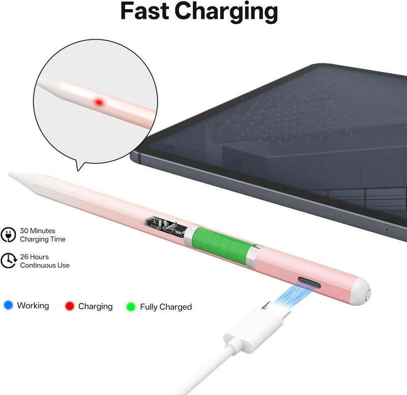 iafer Stylus Pen for iPad Pro 13/12.9/11 Inch-Fast Charge Active Pencil for 2018-2025 iPad Pro 11"/12.9"/M4, iPad 6th/7th/8th/9th/10th/11th, iPad Air 3/4/5/M2/M3, iPad mini 5/6/7/A17Pro Gen-Pink - Image 3