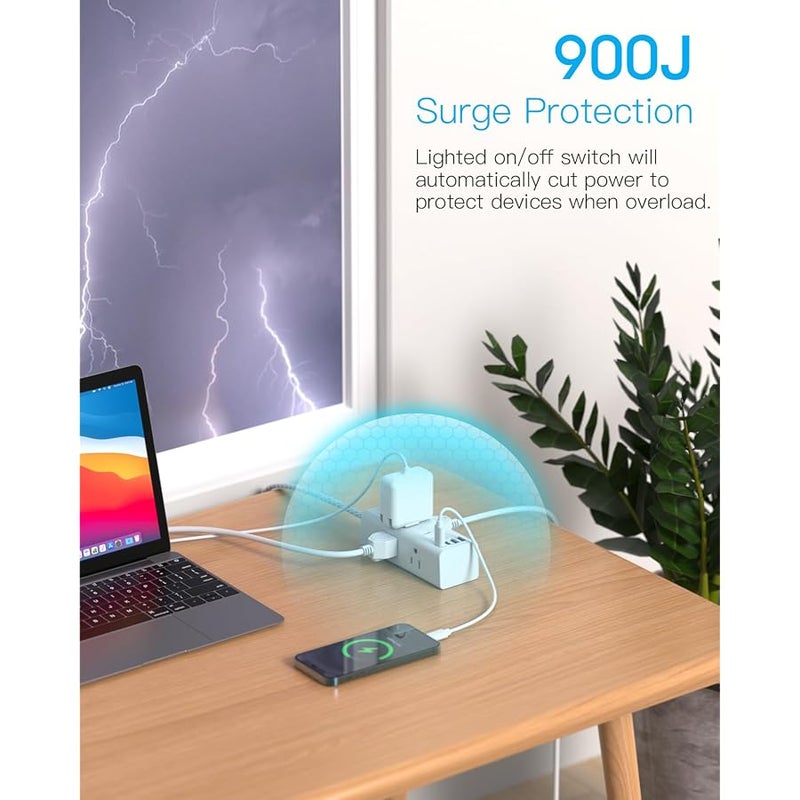 One Beat Power Strip Surge Protector -  6 Widely Outlets with 4 USB Ports (2 USB C), 5 Ft Extension Cord Flat Plug, Wall Mount Outlet Extender Small Power Strip for Travel Home Office College Dorm Room - Image 4