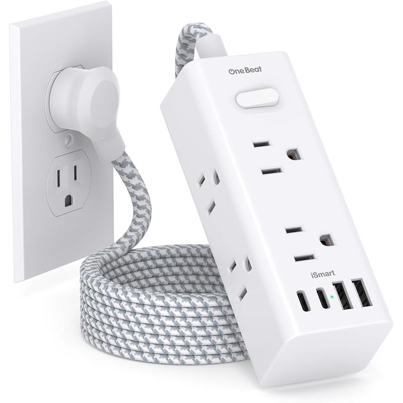 One Beat Power Strip Surge Protector -  6 Widely Outlets with 4 USB Ports (2 USB C), 5 Ft Extension Cord Flat Plug, Wall Mount Outlet Extender Small Power Strip for Travel Home Office College Dorm Room - Image 1