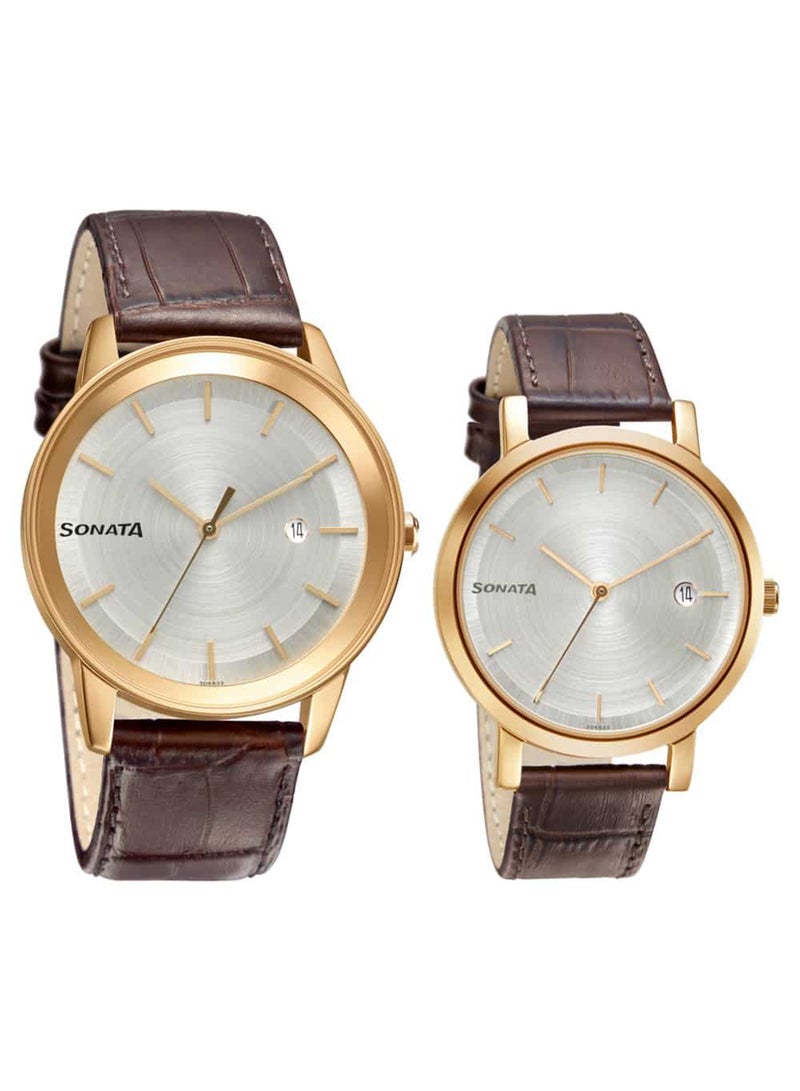 سوناتا ساعة يد جلدية للجنسين بعقارب وشكل دائري - 47 مم - Image 1