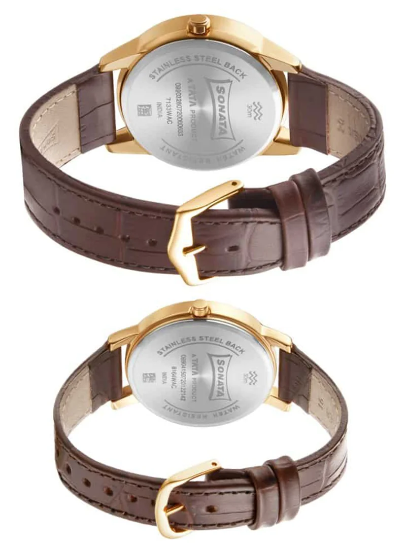 Sonata Unisex Analog Round Shape Leather Wrist Watch 71338164WL01 - 47 Mm