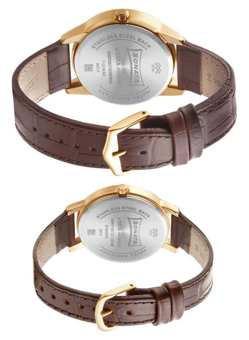 سوناتا ساعة يد جلدية للجنسين بعقارب وشكل دائري - 47 مم - Image 4