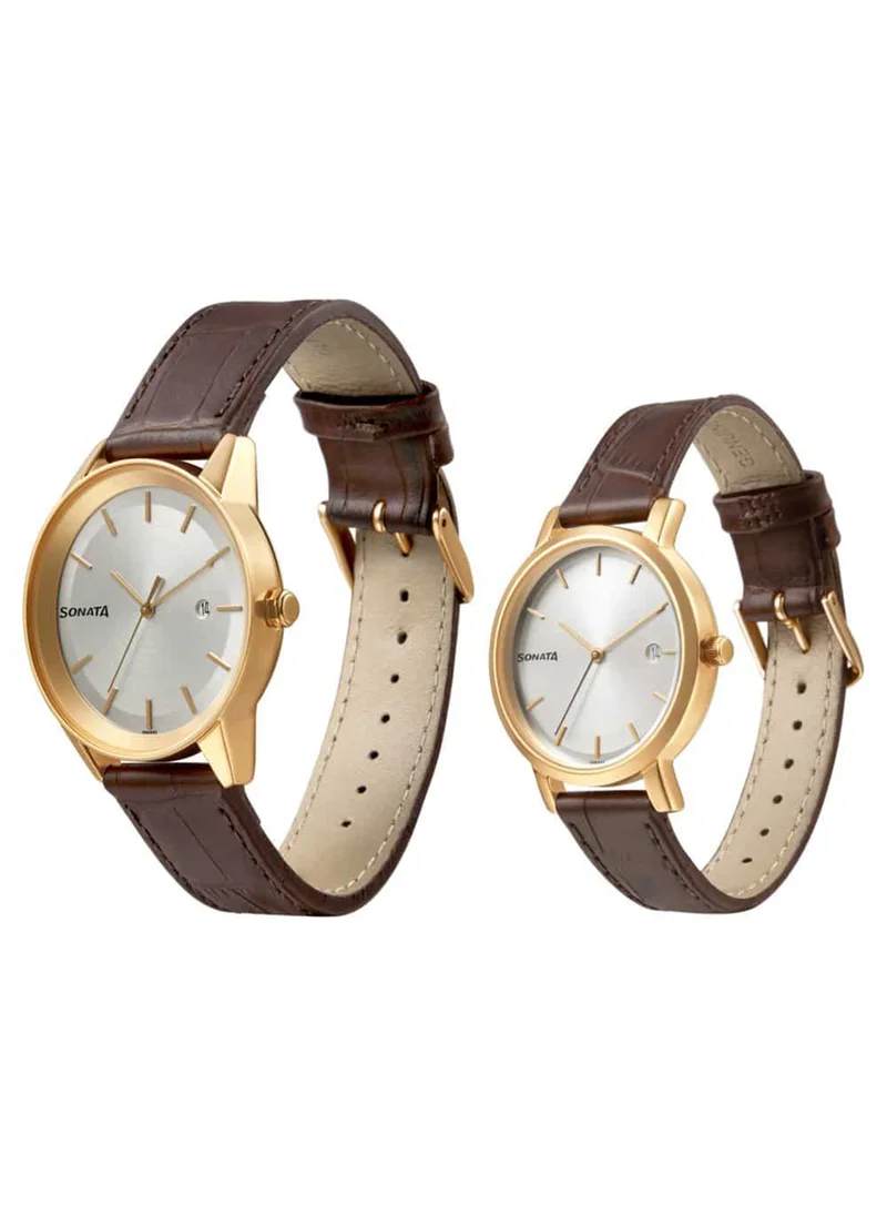 سوناتا Unisex Analog Round Shape Leather Wrist Watch 71338164WL01 - 47 Mm