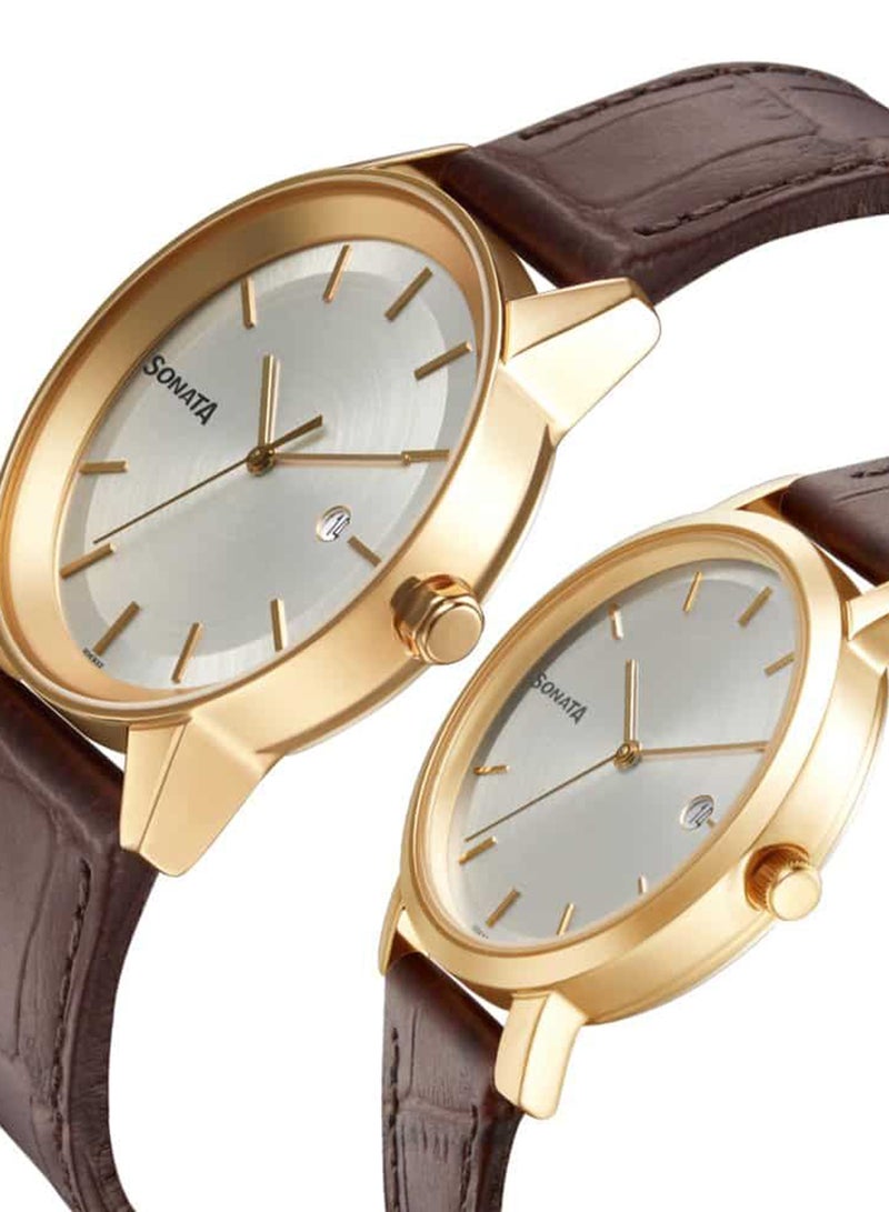 سوناتا ساعة يد جلدية للجنسين بعقارب وشكل دائري - 47 مم - Image 3