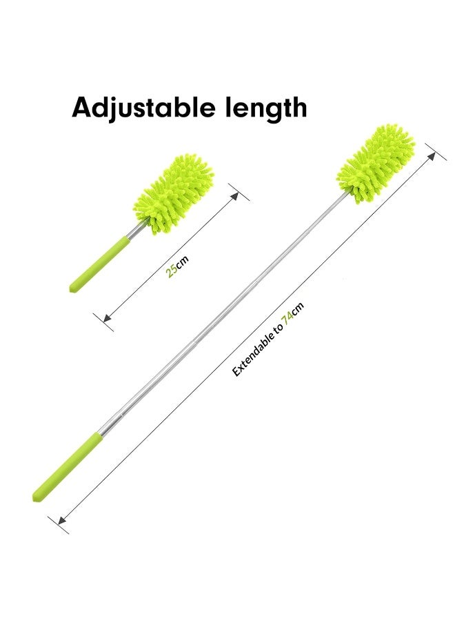 منفضة غبار خضراء قابلة للتمديد من ألياف المايكروفايبر والشينيل، مزودة بمقبض تلسكوبي من الفولاذ المقاوم للصدأ بطول 25-74 سم، رأس قابل للغسل والفصل، مقبض غير قابل للانزلاق، أداة تنظيف الغبار للمنزل والسيارة والمكتب ومروحة السقف والأثاث والستائر ولوحة المفاتيح ولوحة القيادة والأسطح الداخلية. - Image 1