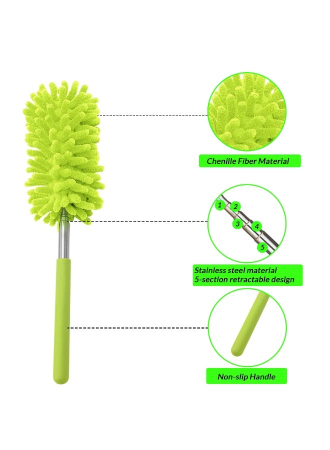 منفضة غبار خضراء قابلة للتمديد من ألياف المايكروفايبر والشينيل، مزودة بمقبض تلسكوبي من الفولاذ المقاوم للصدأ بطول 25-74 سم، رأس قابل للغسل والفصل، مقبض غير قابل للانزلاق، أداة تنظيف الغبار للمنزل والسيارة والمكتب ومروحة السقف والأثاث والستائر ولوحة المفاتيح ولوحة القيادة والأسطح الداخلية. - Image 5