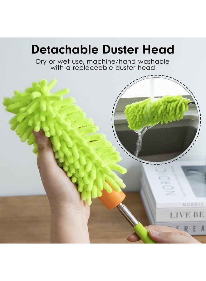 منفضة غبار خضراء قابلة للتمديد من ألياف المايكروفايبر والشينيل، مزودة بمقبض تلسكوبي من الفولاذ المقاوم للصدأ بطول 25-74 سم، رأس قابل للغسل والفصل، مقبض غير قابل للانزلاق، أداة تنظيف الغبار للمنزل والسيارة والمكتب ومروحة السقف والأثاث والستائر ولوحة المفاتيح ولوحة القيادة والأسطح الداخلية. - Image 3