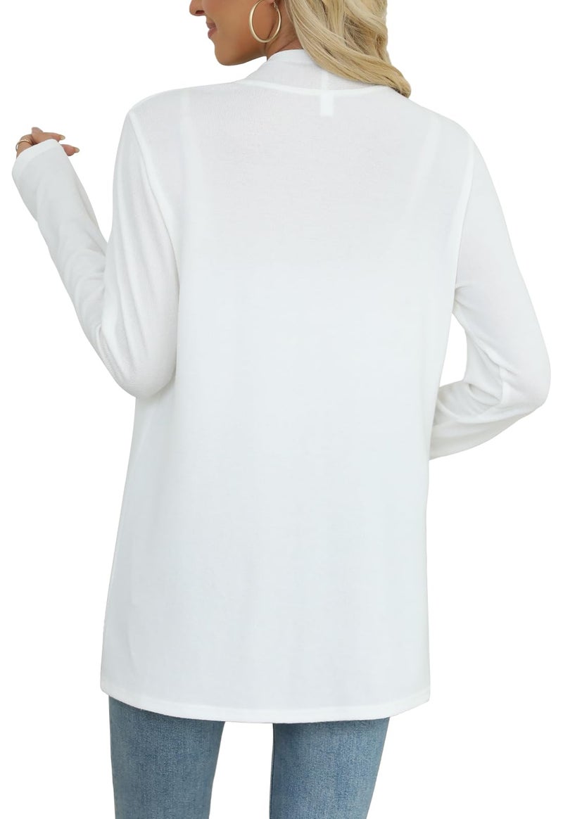 Yincro Womens Lightweight Cardigan Long Sleeve Open Front Casual Sweater Cardigans with Pockets (White, L) - Image 2