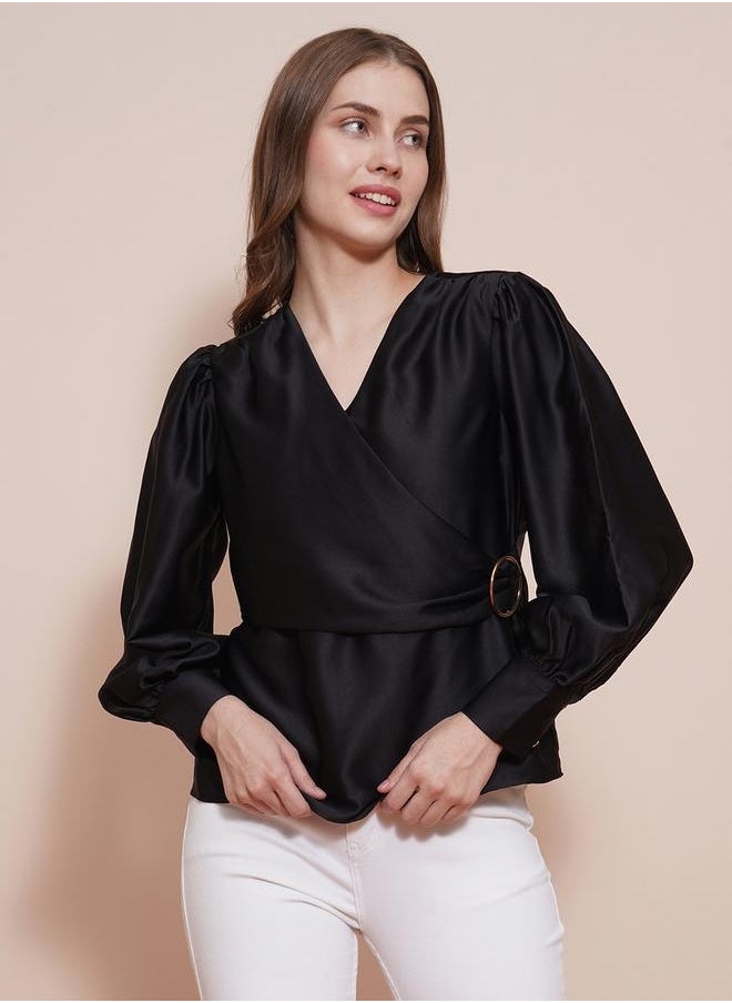 Solid Satin Balloon Sleeve V-Neck Wrap Top - pzsku/Z756C971F13A078A90E75Z/45/_/1740487902/a3435f66-8efb-4806-856e-04a51ac7ee01