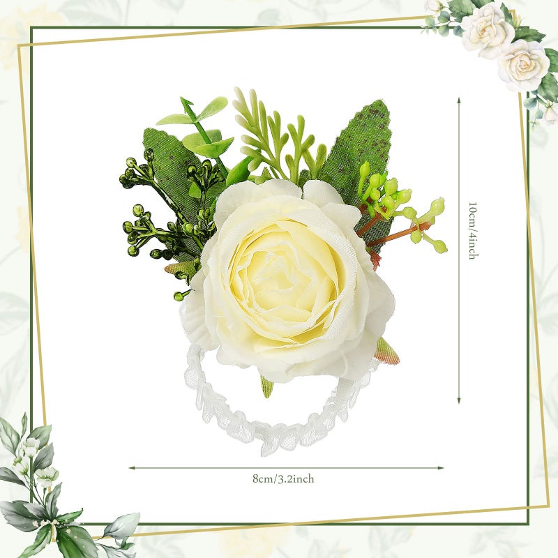 Sherr 24 Pcs Wedding Rose Wrist Corsage Wristlet Band for Bridal Bridesmaid Women Flowers Bracelets Decor Wedding Artificial Flowers for Party Prom Wedding Homecoming(White) - Image 2