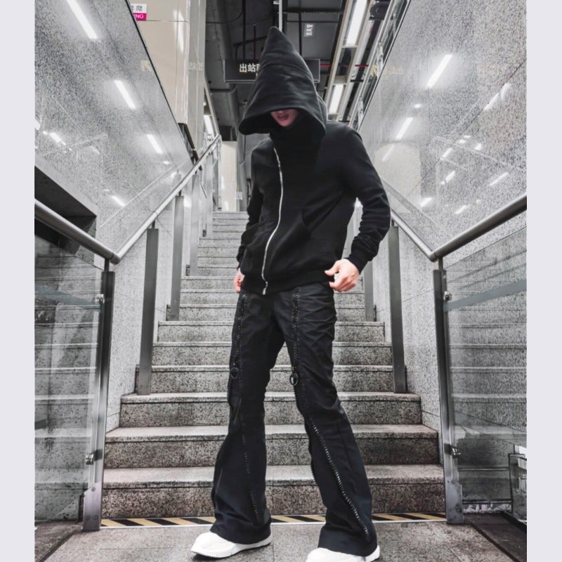 cleanfit Witch Hat Short Sweater Mens High-end Feeling New-style Handsome Oblique Zipper Cardigan Jacket Autumn and Winter Big Hoodie Black 