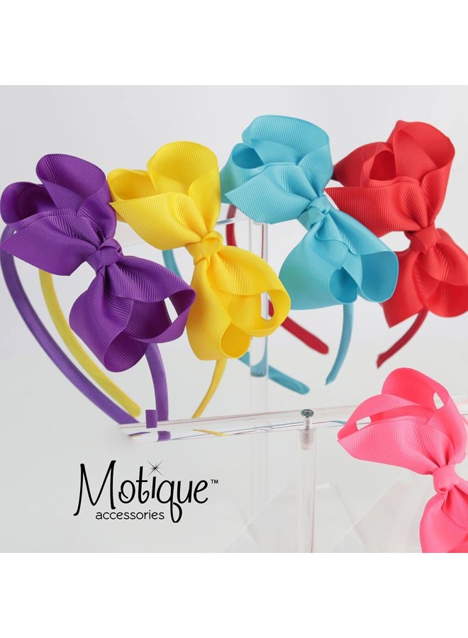 Motique Accessories Little Girls Headband With Side Grosgrain Bow - White - Image 2