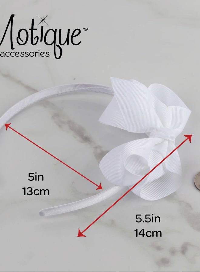 Motique Accessories Little Girls Headband With Side Grosgrain Bow - White - Image 5