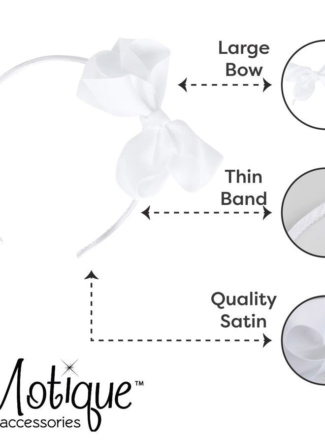 Motique Accessories Little Girls Headband With Side Grosgrain Bow - White - Image 4