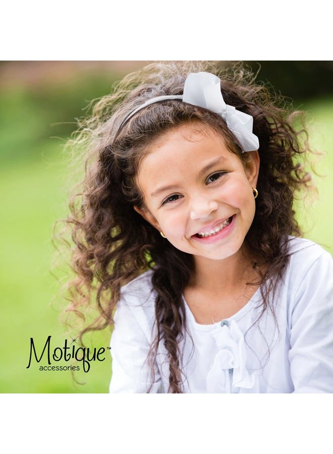 Motique Accessories Little Girls Headband With Side Grosgrain Bow - White - Image 3