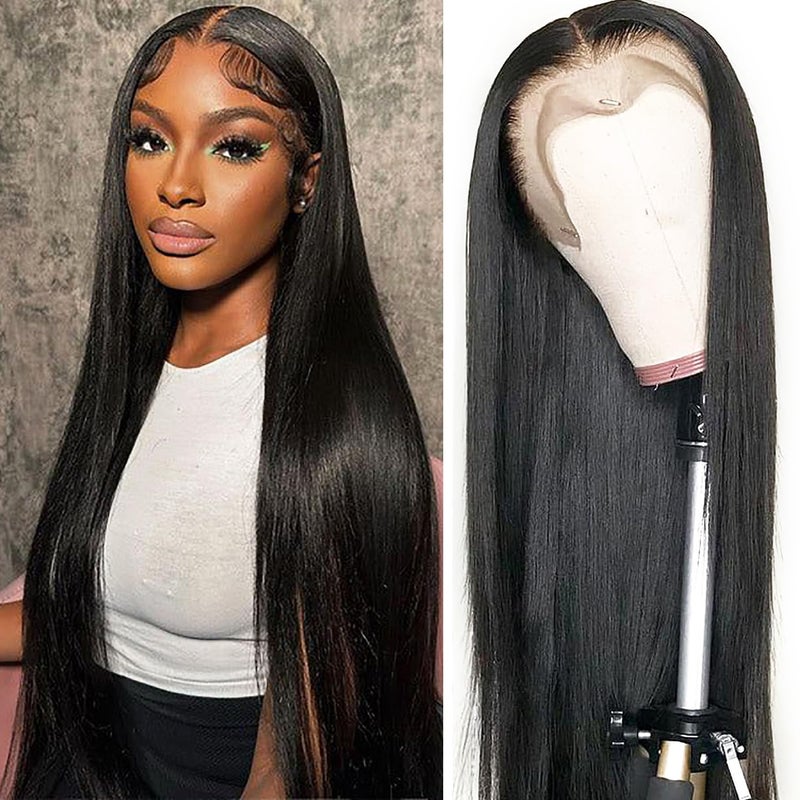 Straight Lace Front Wigs Human Hair Pre Plucked 180% Density 13x4 HD Lace Frontal Glueless Wigs Human Hair for Women Natural Black Color 26 Inch