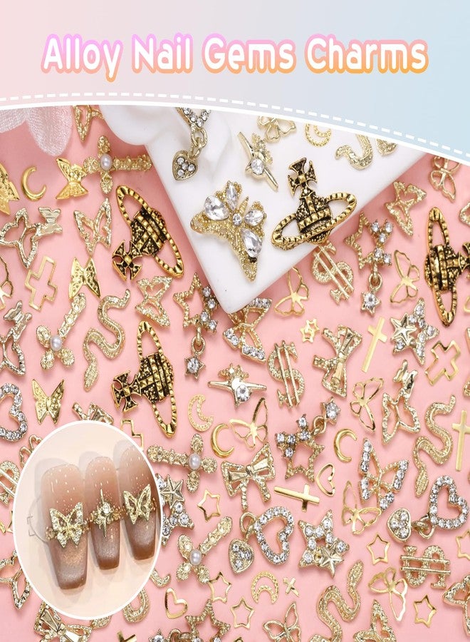 Cynailli "Cynailli "320 Pcs 3D Gold Nail Charms,Heart Star Snake Cross Dangle Nail Gems Charms Butterfly Dollar Planet Nail Arch Alloy Nail Art Nail Art Nail Art DIY - Image 3