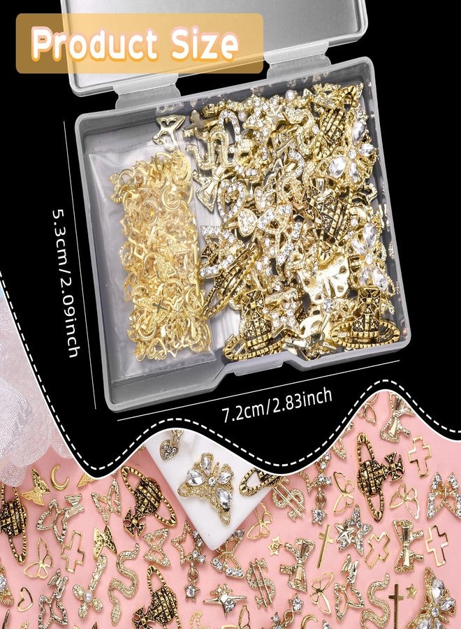 Cynailli "Cynailli "320 Pcs 3D Gold Nail Charms,Heart Star Snake Cross Dangle Nail Gems Charms Butterfly Dollar Planet Nail Arch Alloy Nail Art Nail Art Nail Art DIY - Image 4