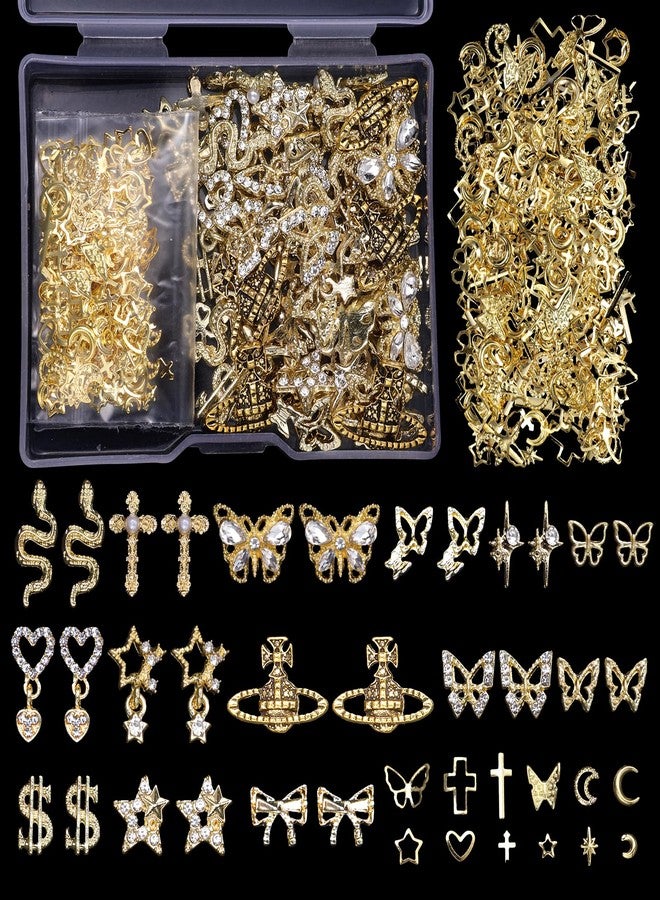 Cynailli "Cynailli "320 Pcs 3D Gold Nail Charms,Heart Star Snake Cross Dangle Nail Gems Charms Butterfly Dollar Planet Nail Arch Alloy Nail Art Nail Art Nail Art DIY - Image 1