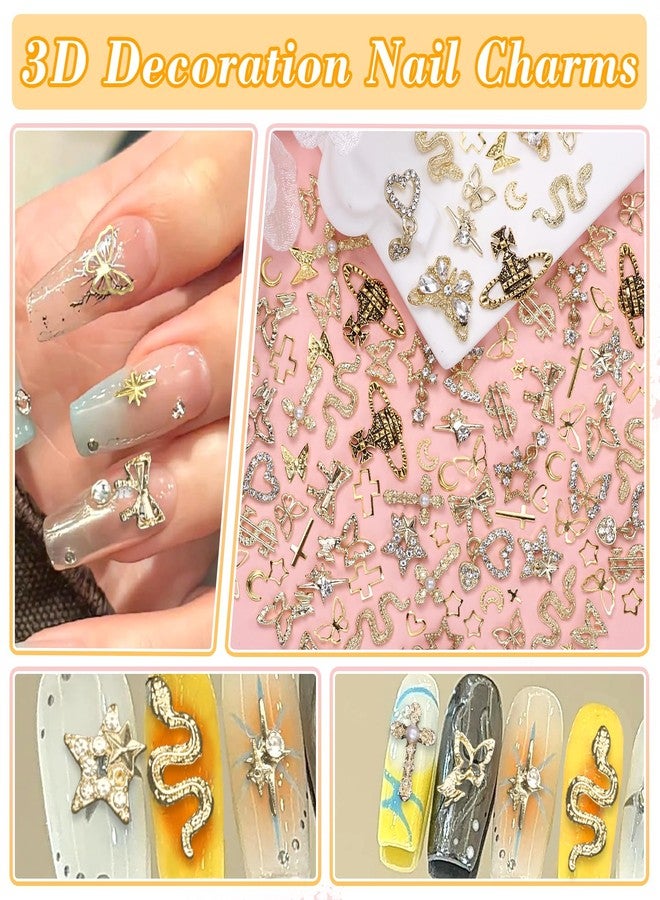 Cynailli "Cynailli "320 Pcs 3D Gold Nail Charms,Heart Star Snake Cross Dangle Nail Gems Charms Butterfly Dollar Planet Nail Arch Alloy Nail Art Nail Art Nail Art DIY - Image 5