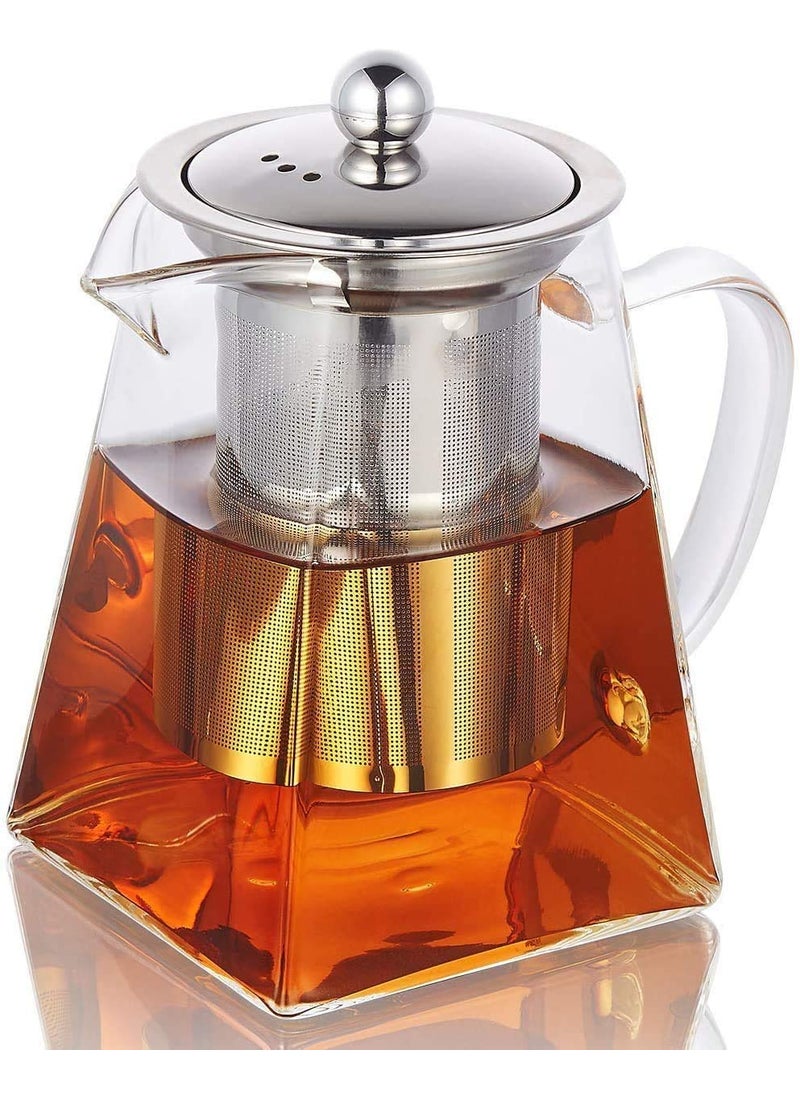 AP SALES AP SALES 750ML18OZ Square Glass Teapot with Heat Resistant Stainless Steel Infuser Perfect for Tea and Coffee Clear Leaf Teapot with Strainer Lid Gift for Your Family or Friends 750  - Image 1