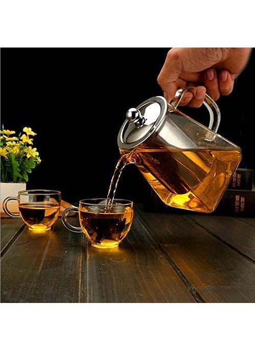 AP SALES AP SALES 750ML18OZ Square Glass Teapot with Heat Resistant Stainless Steel Infuser Perfect for Tea and Coffee Clear Leaf Teapot with Strainer Lid Gift for Your Family or Friends 750  - Image 3