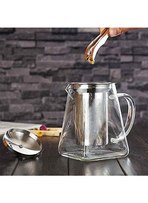 AP SALES AP SALES 750ML18OZ Square Glass Teapot with Heat Resistant Stainless Steel Infuser Perfect for Tea and Coffee Clear Leaf Teapot with Strainer Lid Gift for Your Family or Friends 750  - Image 4