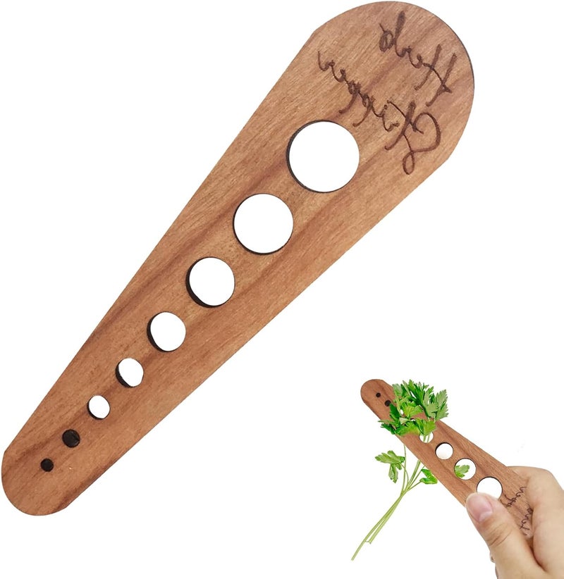 ROBOHOOK Pottery Herb Stripper Ceramic Herb Stripper Herb Stripping Tool Vegetable Leaf Remover 8 Different Apertures Suitable for Herbs Chef Gifts Cooking Housewives (Wooden) (Caramel) - Image 1