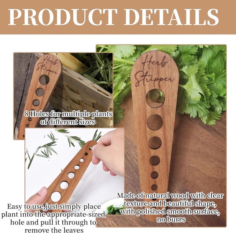 ROBOHOOK Pottery Herb Stripper Ceramic Herb Stripper Herb Stripping Tool Vegetable Leaf Remover 8 Different Apertures Suitable for Herbs Chef Gifts Cooking Housewives (Wooden) (Caramel) - Image 3
