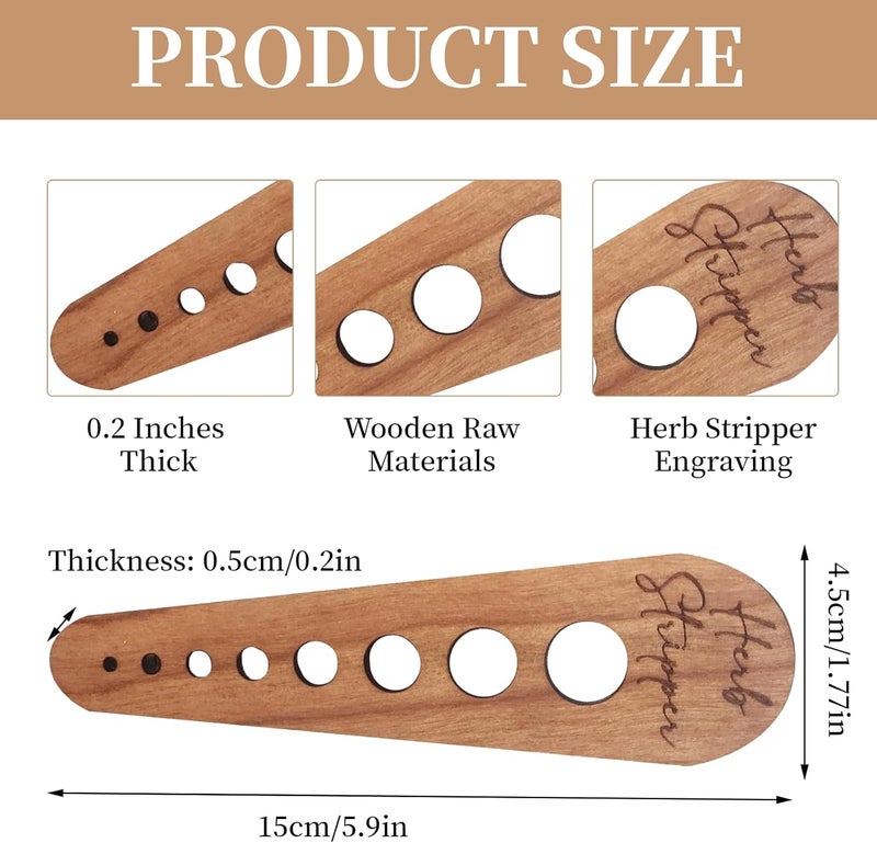 ROBOHOOK Pottery Herb Stripper Ceramic Herb Stripper Herb Stripping Tool Vegetable Leaf Remover 8 Different Apertures Suitable for Herbs Chef Gifts Cooking Housewives (Wooden) (Caramel) - Image 2